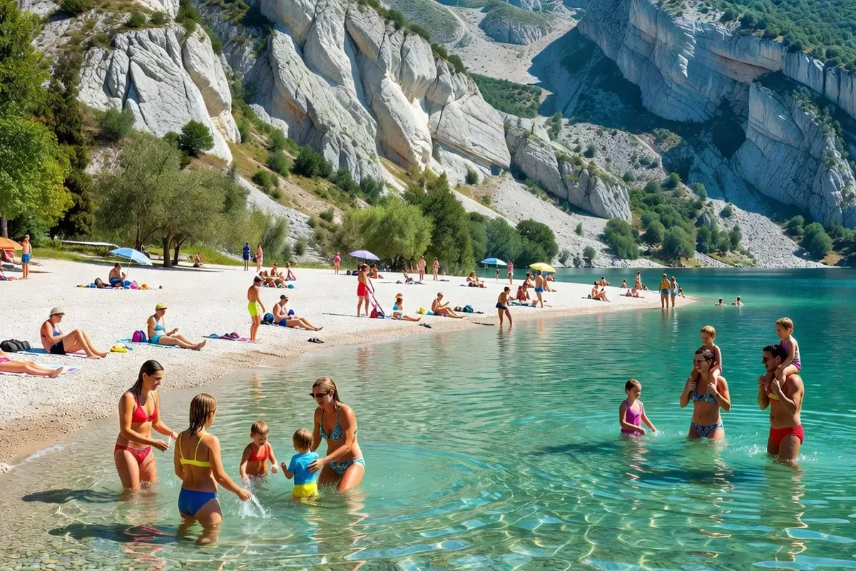 Baignade au Lac de Chalain dans le Jura en été