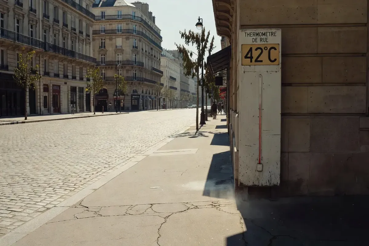 Thermomètre urbain affichant 42°C lors de la canicule 2026