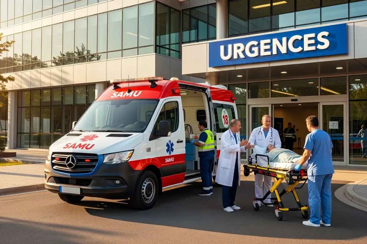 Ambulance devant les urgences du CHU de Besançon lors de la canicule de juin 2026