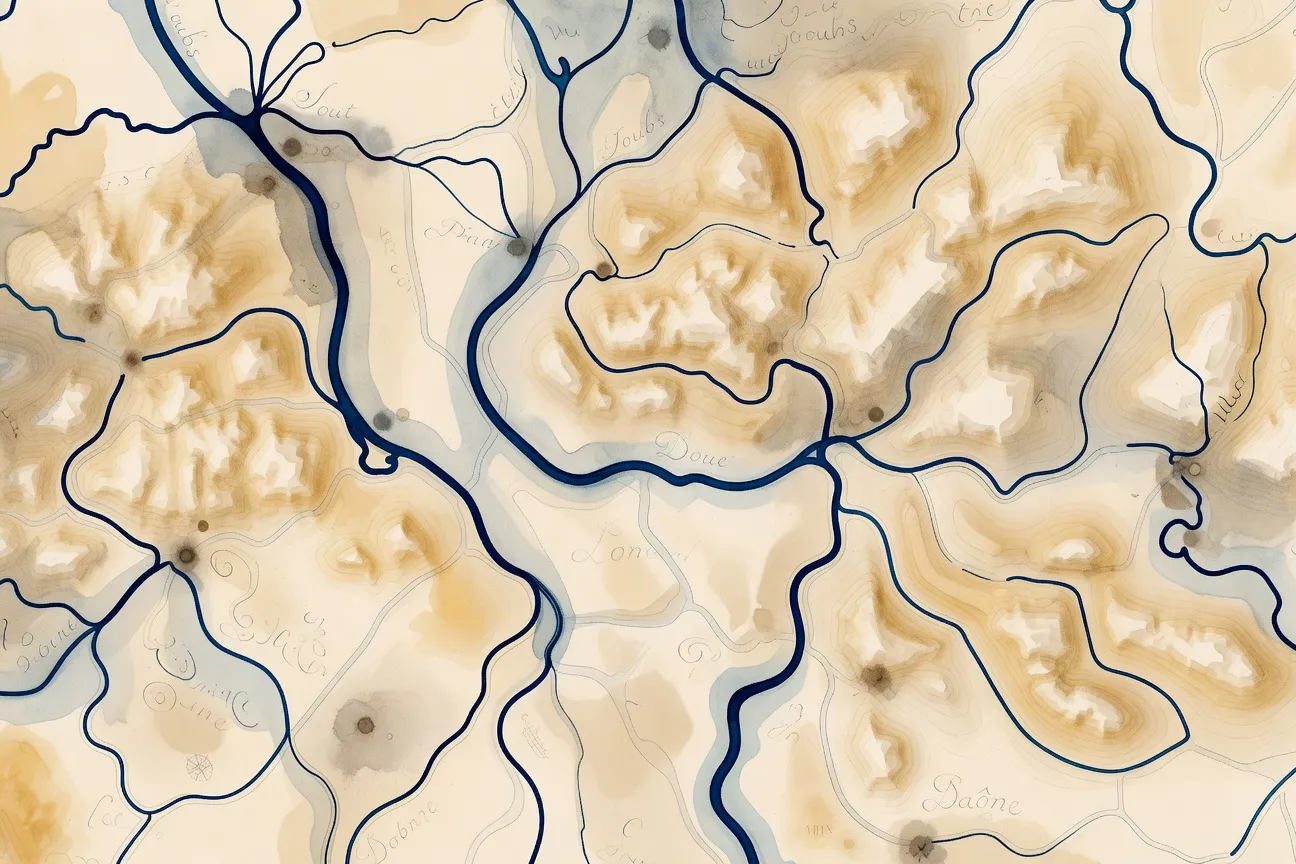 Carte schematique des microclimats de Franche-Comte avec annotations geographiques